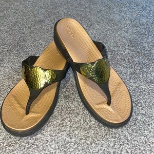 Croc Sandals with Gold Medallion